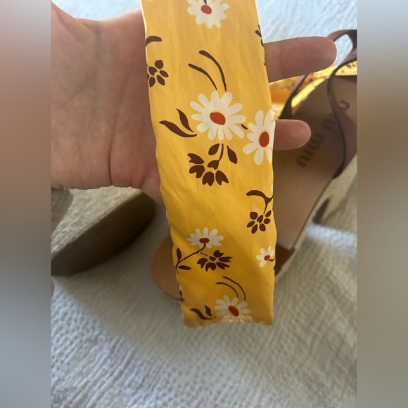 Miu Miu Espadrille Platform Wedges with Yellow Floral Scarf Ties - Picture 5 of 9